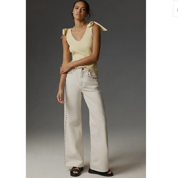 NWT Anthropologie Maeve Yellow Tie-Shoulder V-Neck Ribbed Tank, S - Picture 2 of 8